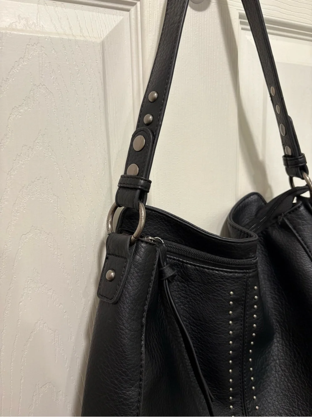 MONTANA WEST Black Pebbled Leather Hobo with Stud Detailing